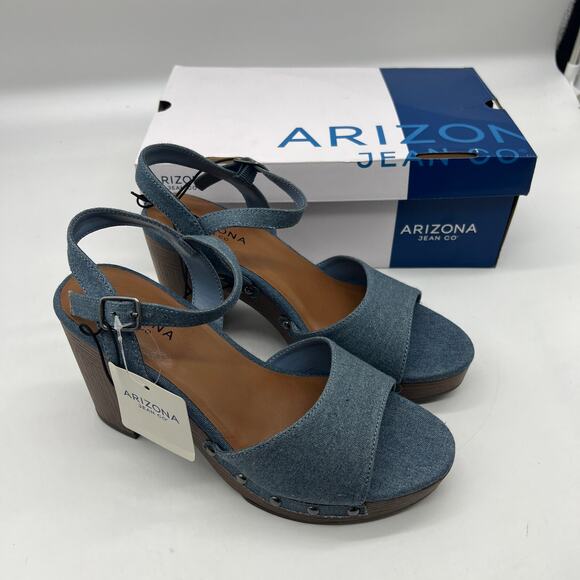 Arizona Jean Co Womens Heather Heeled Sandals Blue Denim Size 7.5M - Picture 2 of 16
